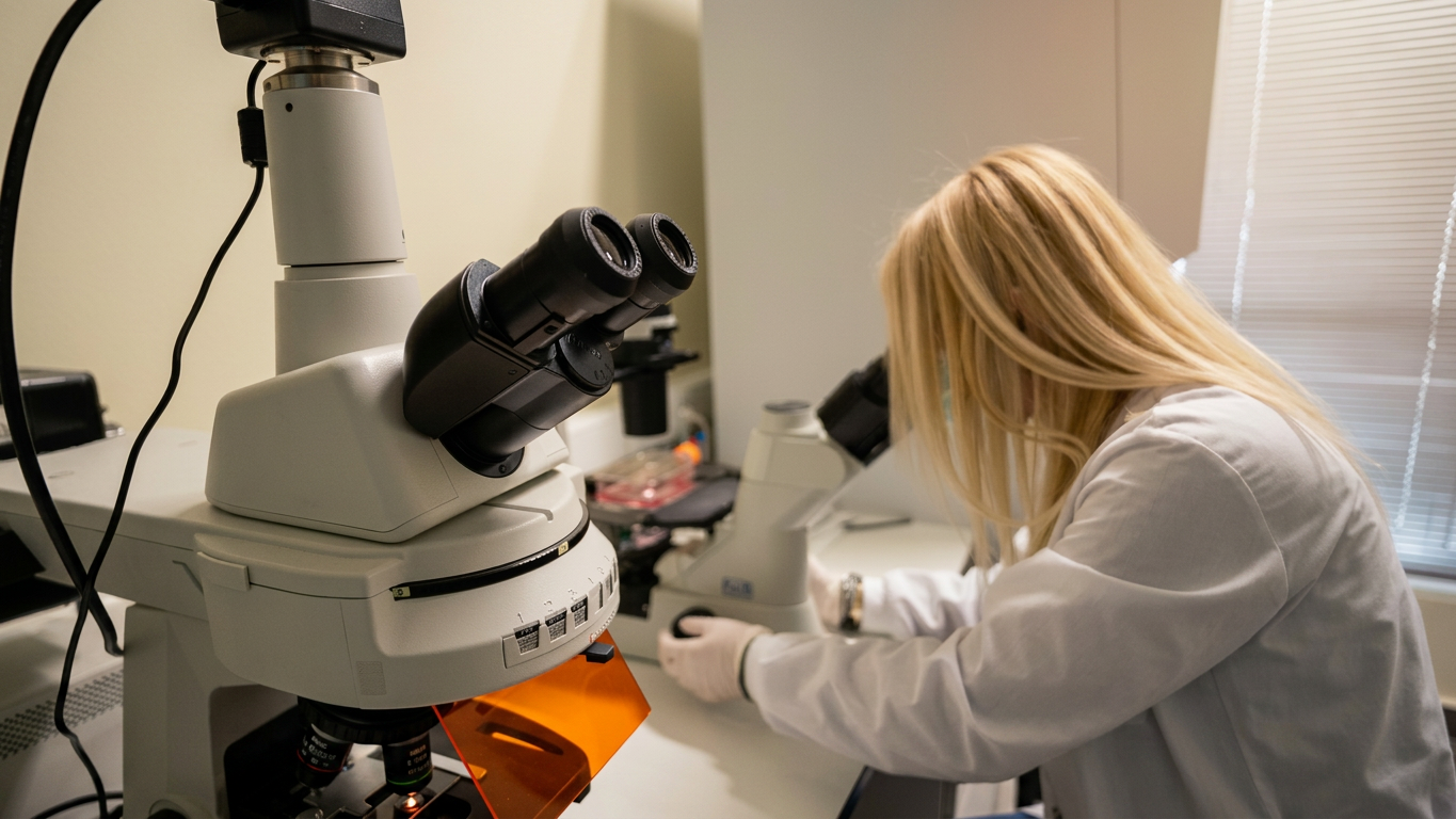 Auth Chemistry Lab Activities, student see materials on microscope